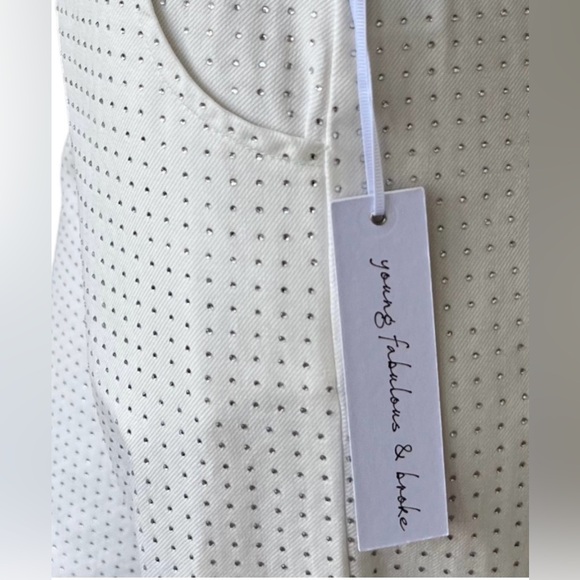 YFB Young Fabulous & Broke Ryker Rhinestone Wide Leg Jeans Pants White Denim Sm - Picture 2 of 9